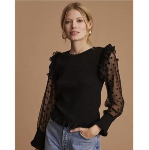 Maeve Black Ruffle Lace Top XS